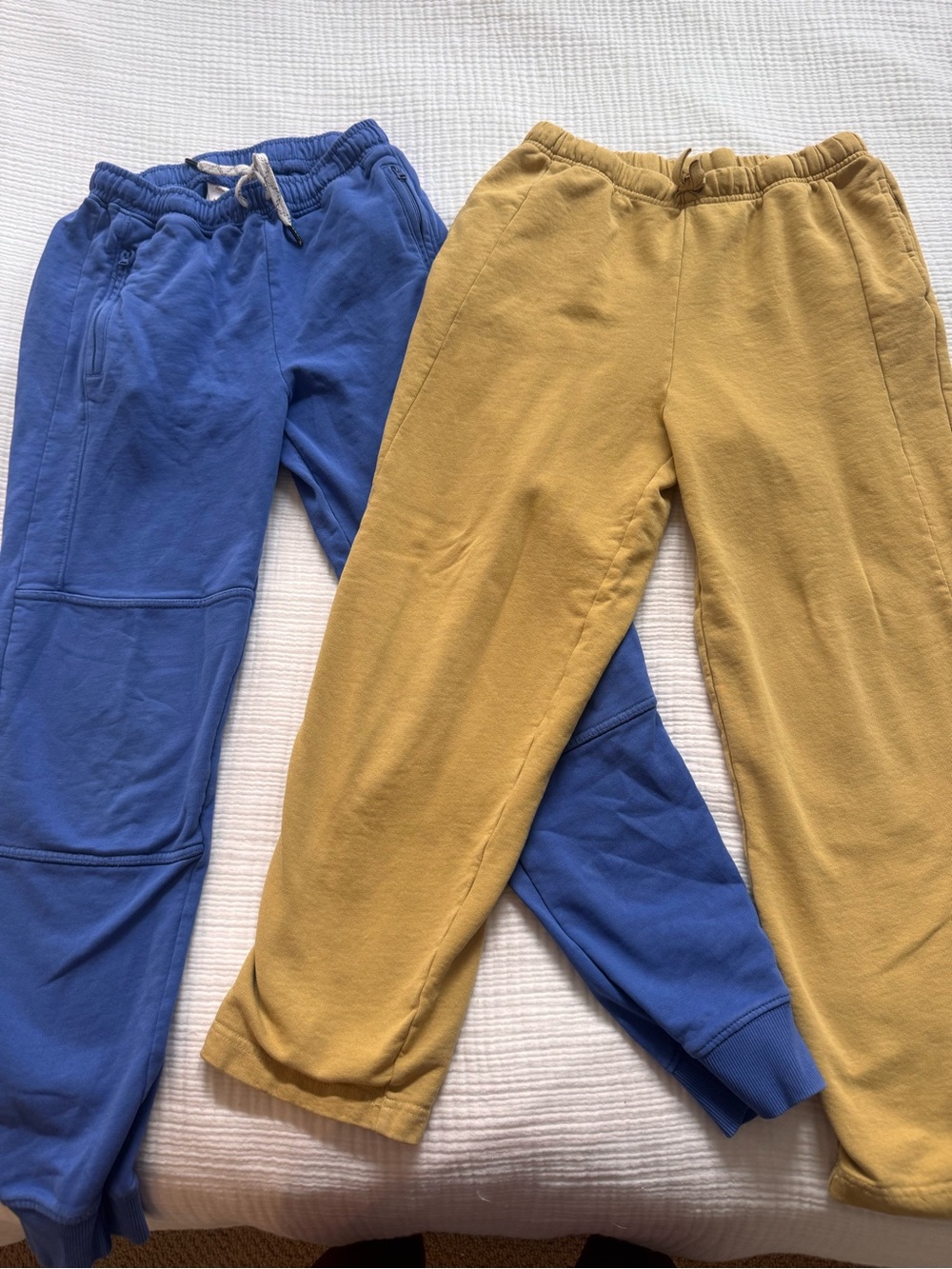 2 Hanna Andersson Cozy Drawstring Sweatpants - Blue & Mustard